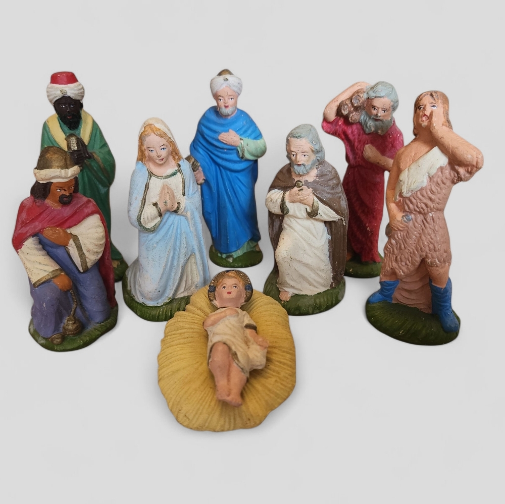 Nardi NF Italy Christmas Nativity Figures 8 Pieces Vintage Religious Up To 3.75"